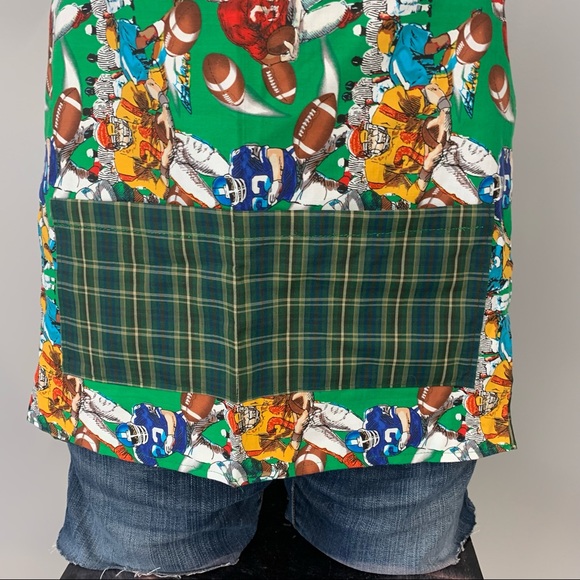 Homemade Full Bib Apron Football Tartan Green Blue - Picture 3 of 5